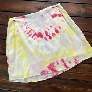 Stillwater pink and yellow tie dyed silk side zip skirt